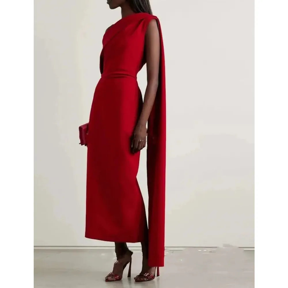 Red Evening Dresses Women One Shoulder Elegant Party Dresses 2025 New Sleeveless Formal Cocktail Gown Customized فساتين ا